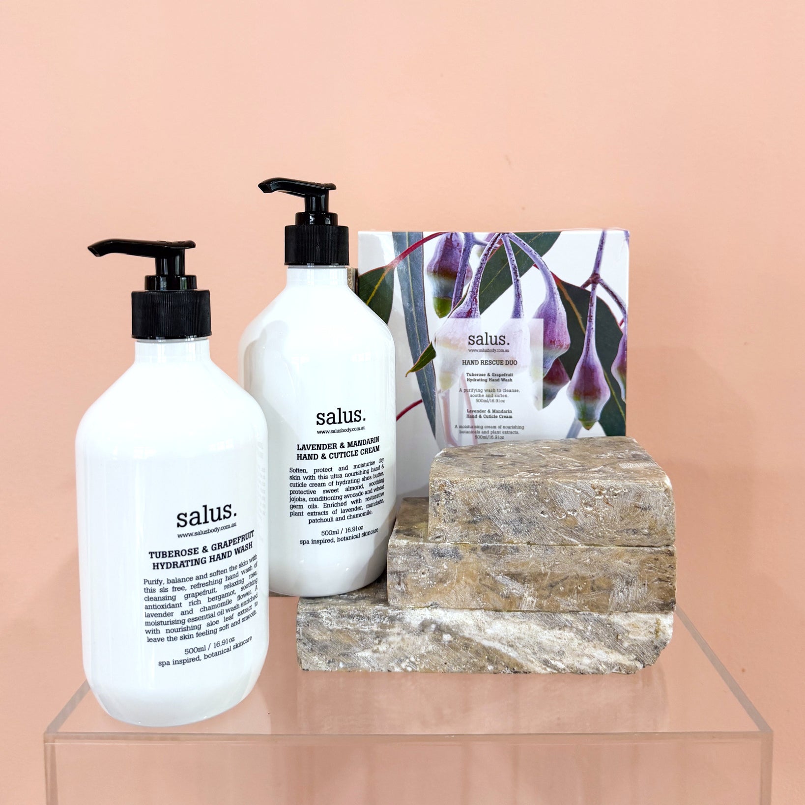 The Kitchen Bench Set – Salus tuberose grapefruit hand wash and lavender mandarin hand cream